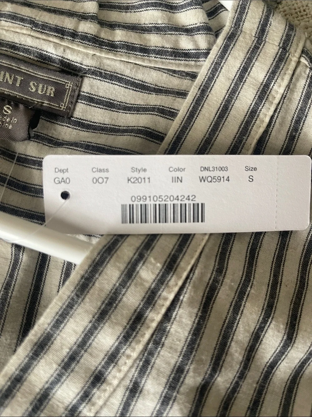 NWT J. Crew Point Sur Cream and Indigo Striped V-Neck Popover Blouse, Size S